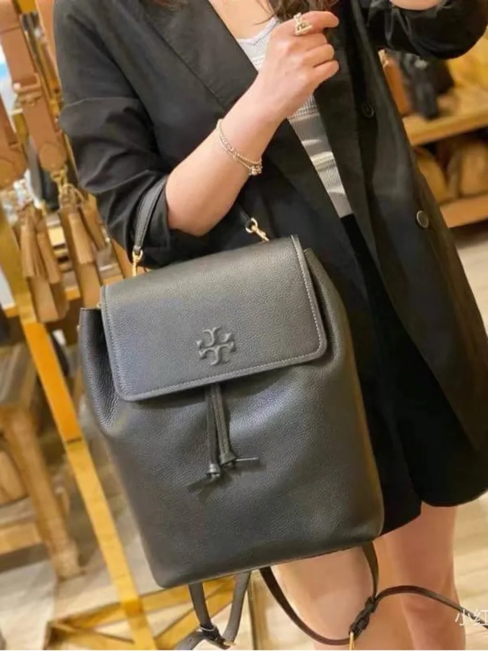 NWT Tory Burch Black Leather Flap Backpack Style 170479